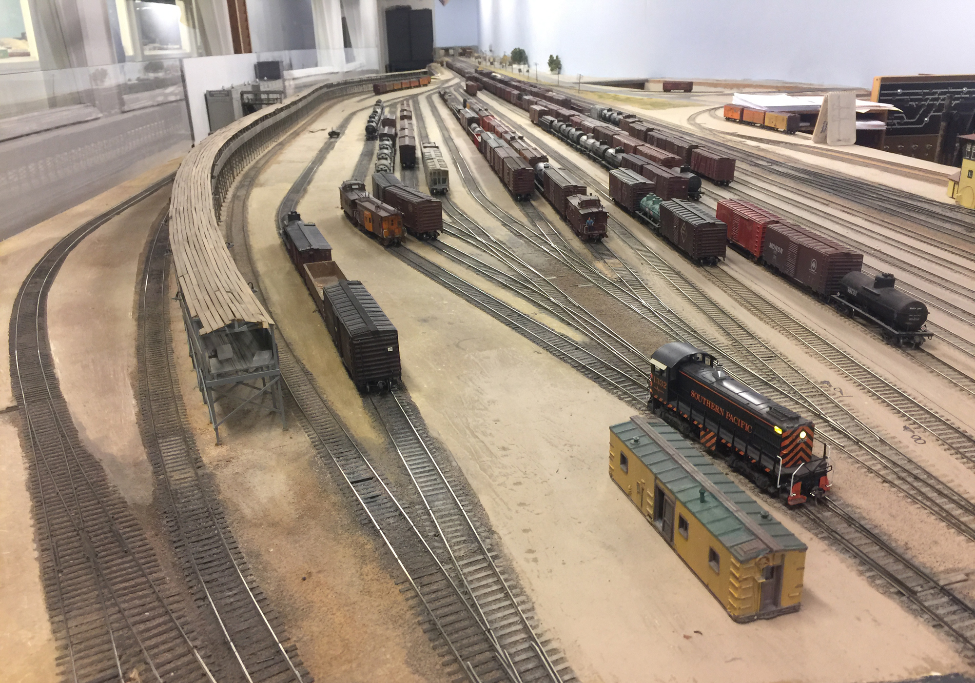 One of the many railroad yards at the La Mesa Model Railroad Club in San Diego, California, USA.