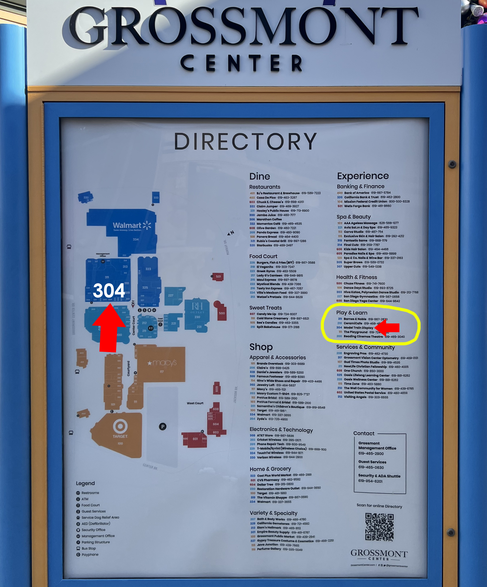 San Diego S-Gaugers Grossmont Mall directory